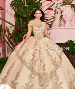 Forever Quince By Ragazza Fashion Champagne Off Shoulder Ball Gown By Forever Quince FQ836