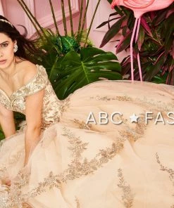 Forever Quince By Ragazza Fashion Champagne Off Shoulder Ball Gown By Forever Quince FQ836
