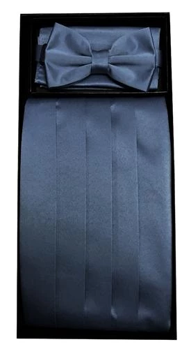 Vesuvio Napoli Charcoal Poly Satin Cummerbund, Bow Tie, And Hanky Set 3 Vesuvio Napoli Charcoal Poly Satin Cummerbund, Bow Tie, And Hanky Set