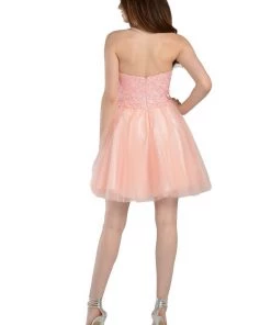 Prom Charcoal Short Strapless Dress With Lace Bodice By Poly USA 23 Prom Charcoal Short Strapless Dress With Lace Bodice By Poly USA