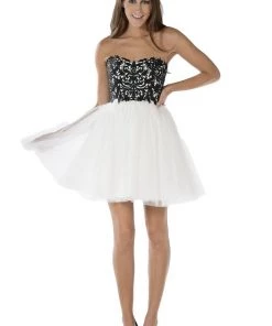 Prom Charcoal Short Strapless Dress With Lace Bodice By Poly USA 17 Prom Charcoal Short Strapless Dress With Lace Bodice By Poly USA