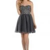 Prom Charcoal Short Strapless Dress With Lace Bodice By Poly USA