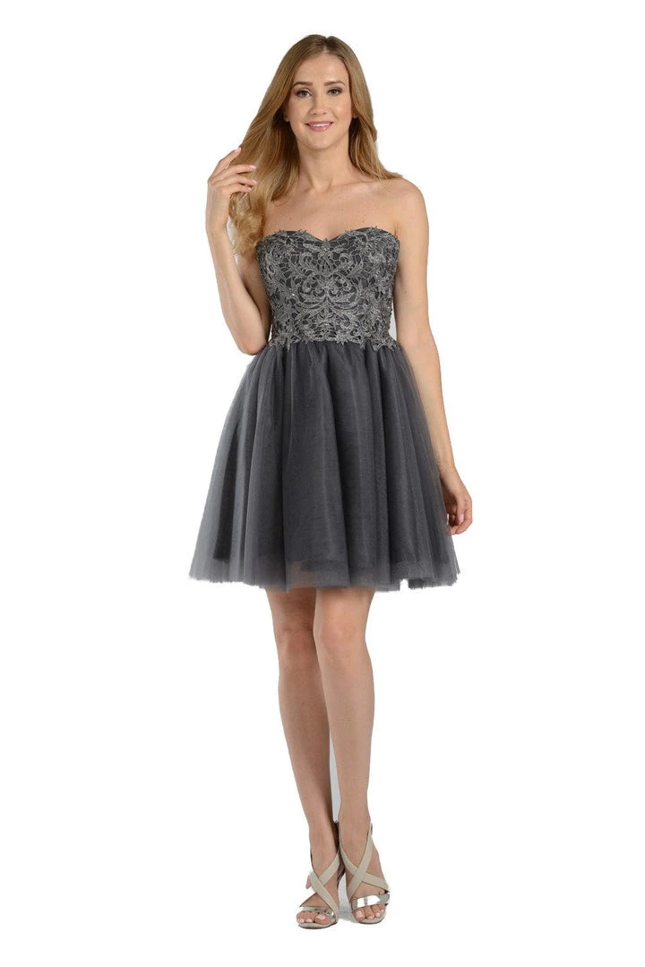 Prom Charcoal Short Strapless Dress With Lace Bodice By Poly USA 3 Prom Charcoal Short Strapless Dress With Lace Bodice By Poly USA