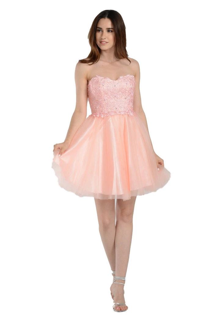 Prom Charcoal Short Strapless Dress With Lace Bodice By Poly USA 12 Prom Charcoal Short Strapless Dress With Lace Bodice By Poly USA