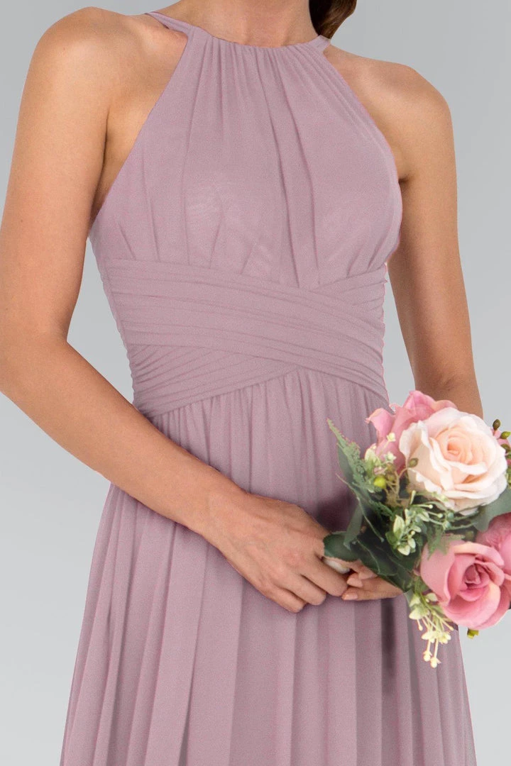 Chiffon High-Neck Ruched Long Mauve Dress By Elizabeth K GL1524 5 Chiffon High-Neck Ruched Long Mauve Dress By Elizabeth K GL1524