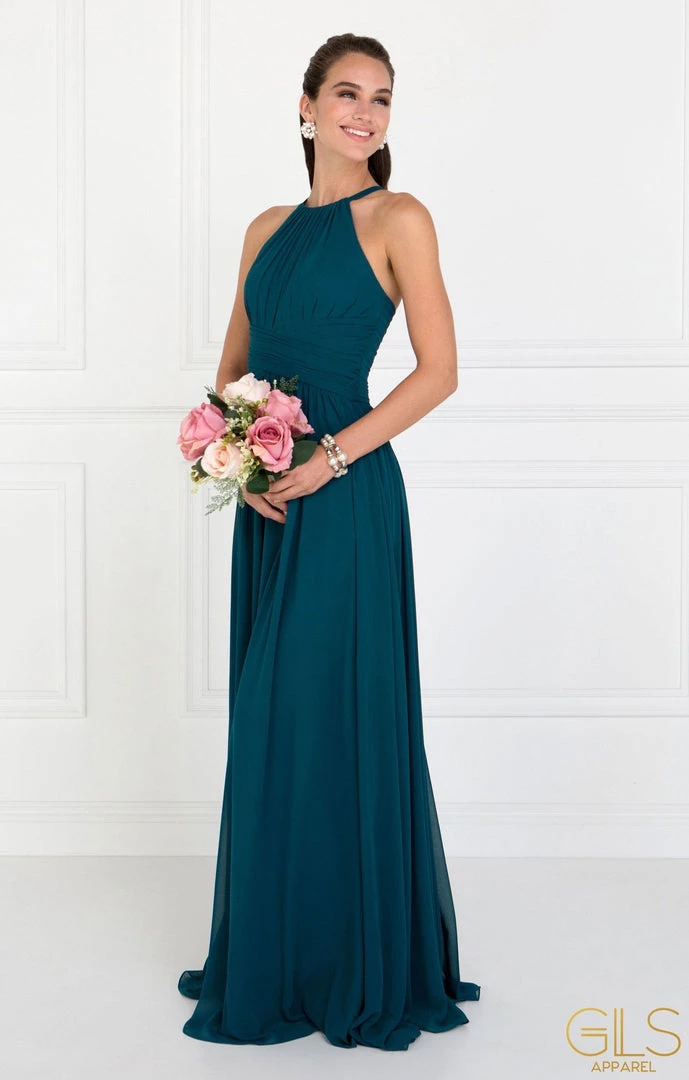 Chiffon High-Neck Ruched Long Mauve Dress By Elizabeth K GL1524 8 Chiffon High-Neck Ruched Long Mauve Dress By Elizabeth K GL1524