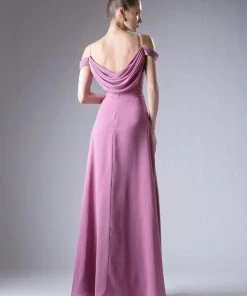 Long Cold Shoulder Dress With Beaded Waist By Cinderella Divine CJ248 Prom