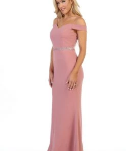 Cold Shoulder Long Mermaid Dress With Jeweled Waistband By Celavie 6395