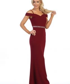 Cold Shoulder Long Mermaid Dress With Jeweled Waistband By Celavie 6395