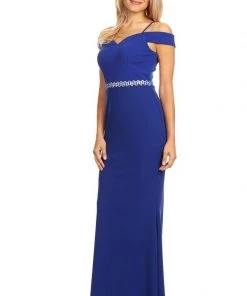 Cold Shoulder Long Mermaid Dress With Jeweled Waistband By Celavie 6395