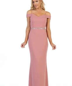 Cold Shoulder Long Mermaid Dress With Jeweled Waistband By Celavie 6395