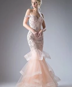 Cold Shoulder Ruffled Mermaid Gown By Cinderella Divine CR776 Prom
