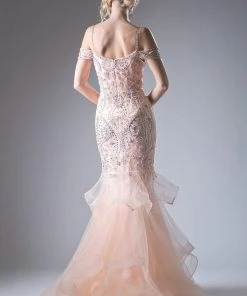 Cold Shoulder Ruffled Mermaid Gown By Cinderella Divine CR776 Prom