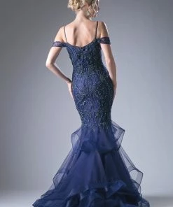 Cold Shoulder Ruffled Mermaid Gown By Cinderella Divine CR776 Prom