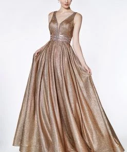 Prom Copper Metallic Glitter Ball Gown By Cinderella Divine CJ505