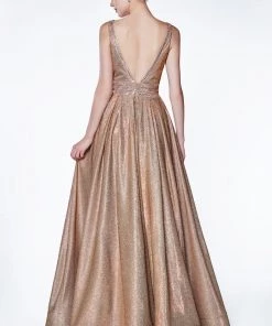 Prom Copper Metallic Glitter Ball Gown By Cinderella Divine CJ505