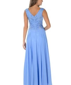 Coral Long Sleeveless Dress With Embellished Bodice By Poly USA