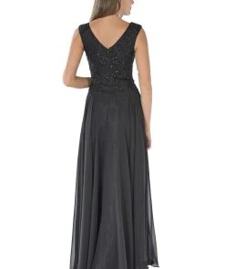 Coral Long Sleeveless Dress With Embellished Bodice By Poly USA