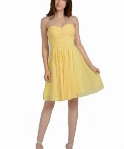 Coral Ruched Short Strapless Sweetheart Dress By Poly USA Prom