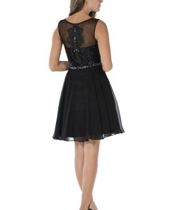 Coral Short Chiffon Dress With Beaded Bodice By Poly USA Prom