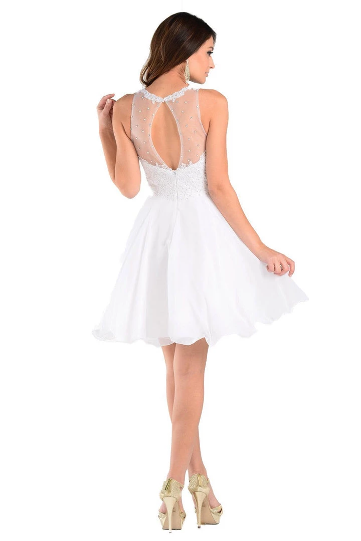 Prom Coral Short Chiffon Dress With Lace Applique Top By Poly USA 14 Prom Coral Short Chiffon Dress With Lace Applique Top By Poly USA