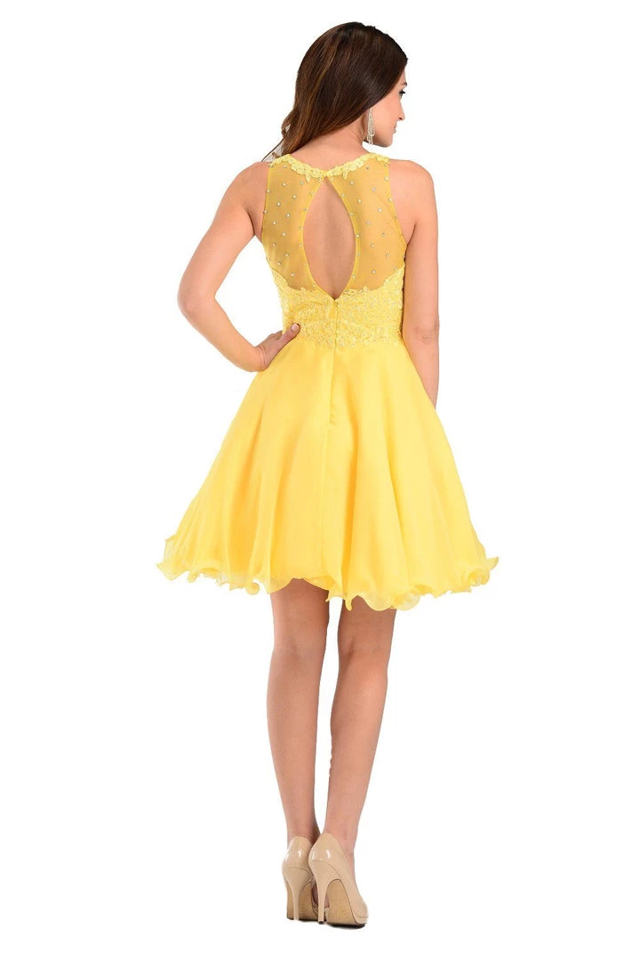 Prom Coral Short Chiffon Dress With Lace Applique Top By Poly USA 10 Prom Coral Short Chiffon Dress With Lace Applique Top By Poly USA