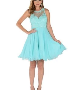 Prom Coral Short Chiffon Dress With Lace Applique Top By Poly USA 22 Prom Coral Short Chiffon Dress With Lace Applique Top By Poly USA