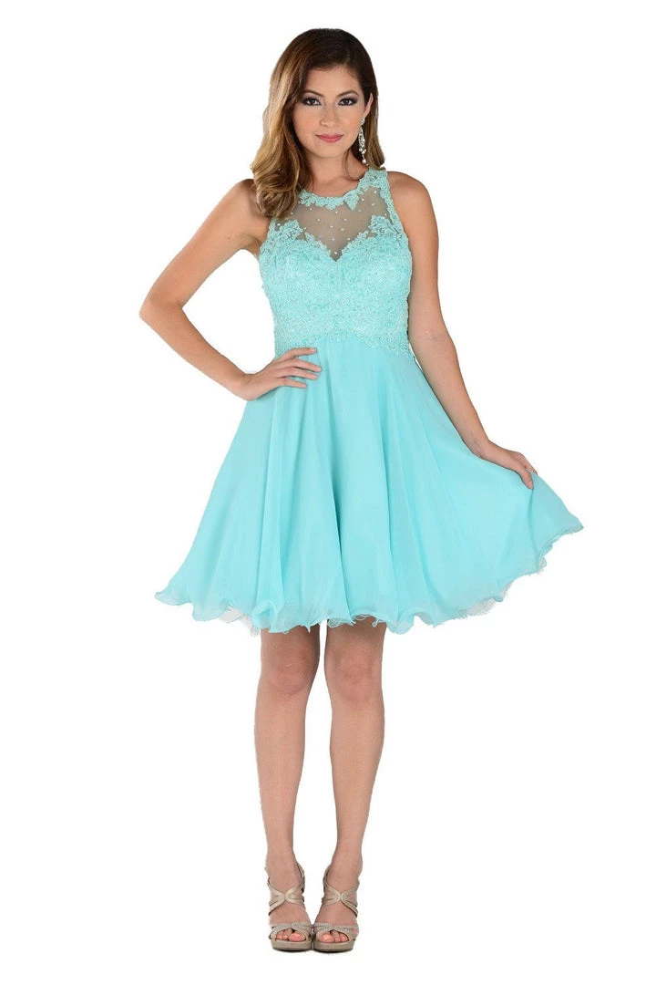 Prom Coral Short Chiffon Dress With Lace Applique Top By Poly USA 11 Prom Coral Short Chiffon Dress With Lace Applique Top By Poly USA