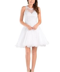 Prom Coral Short Chiffon Dress With Lace Applique Top By Poly USA 24 Prom Coral Short Chiffon Dress With Lace Applique Top By Poly USA