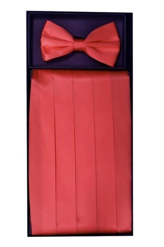 Vesuvio Napoli Coral Silk Satin Cummerbund And Bow Tie Set Men 3 Vesuvio Napoli Coral Silk Satin Cummerbund And Bow Tie Set Men