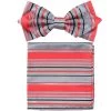 Vesuvio Napoli Coral Striped Bow Tie With Pocket Square (Pointed Tip) Men 2 Vesuvio Napoli Coral Striped Bow Tie With Pocket Square (Pointed Tip) Men