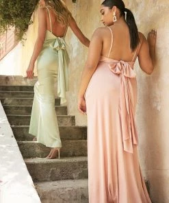 Cowl Fitted Satin Gown By Cinderella Divine 7487