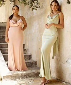 Cowl Fitted Satin Gown By Cinderella Divine 7487