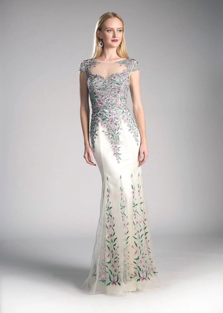 Floral Embroidered Mermaid Gown By Cinderella Divine 61012 3 Floral Embroidered Mermaid Gown By Cinderella Divine 61012