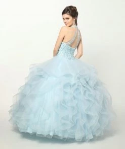 Ruffled High Neck Ball Gown By Juliet 1420