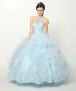 Ruffled High Neck Ball Gown By Juliet 1420
