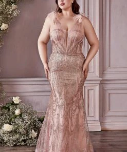 New Curve Feather Glitter Gown By Cinderella Divine CB087C