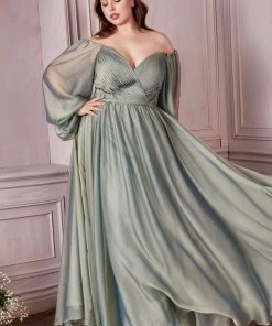 Curve Long Sleeve Chiffon Gown By Cinderella Divine CD243C New