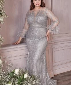 New Curve Long Sleeve Glitter Gown By Cinderella Divine CB090C