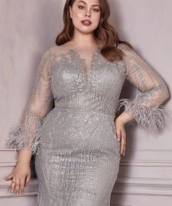 New Curve Long Sleeve Glitter Gown By Cinderella Divine CB090C