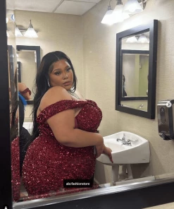 Curve Off Shoulder Sequin Gown By Cinderella Divine CD975C Prom