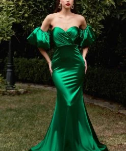 Curve Puff Sleeve Satin Gown By Cinderella Divine CD983C Prom