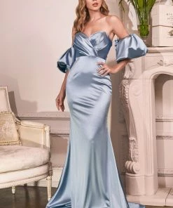 Curve Puff Sleeve Satin Gown By Cinderella Divine CD983C Prom