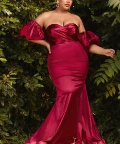 Curve Puff Sleeve Satin Gown By Cinderella Divine CD983C Prom