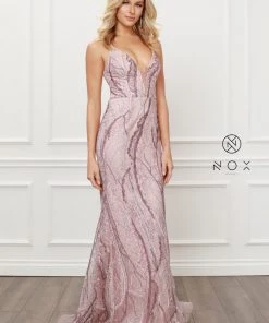 Deep V-Neck Corset Back Gown By Nox Anabel Y408 Prom