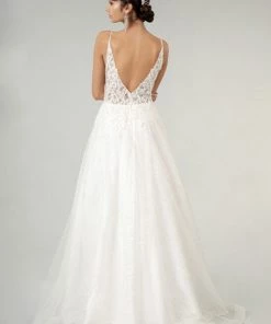 Deep V-Neck Glitter Wedding Dress By Elizabeth K GL1915