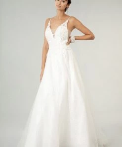 Deep V-Neck Glitter Wedding Dress By Elizabeth K GL1915