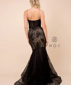 Deep V-Neck Lace Trumpet Dress By Nox Anabel C306
