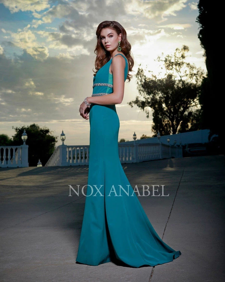 Jeweled V-Neck Mermaid Gown By Nox Anabel A076 Prom 5 Jeweled V-Neck Mermaid Gown By Nox Anabel A076 Prom