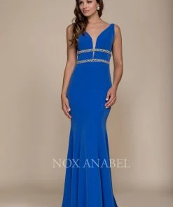 Jeweled V-Neck Mermaid Gown By Nox Anabel A076 Prom 16 Jeweled V-Neck Mermaid Gown By Nox Anabel A076 Prom